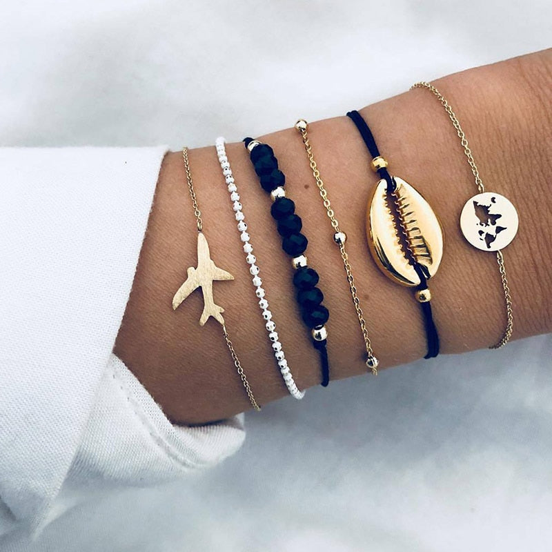 Moon Heart crystal Charm Bangle Boho bracelet - Orchid Unique