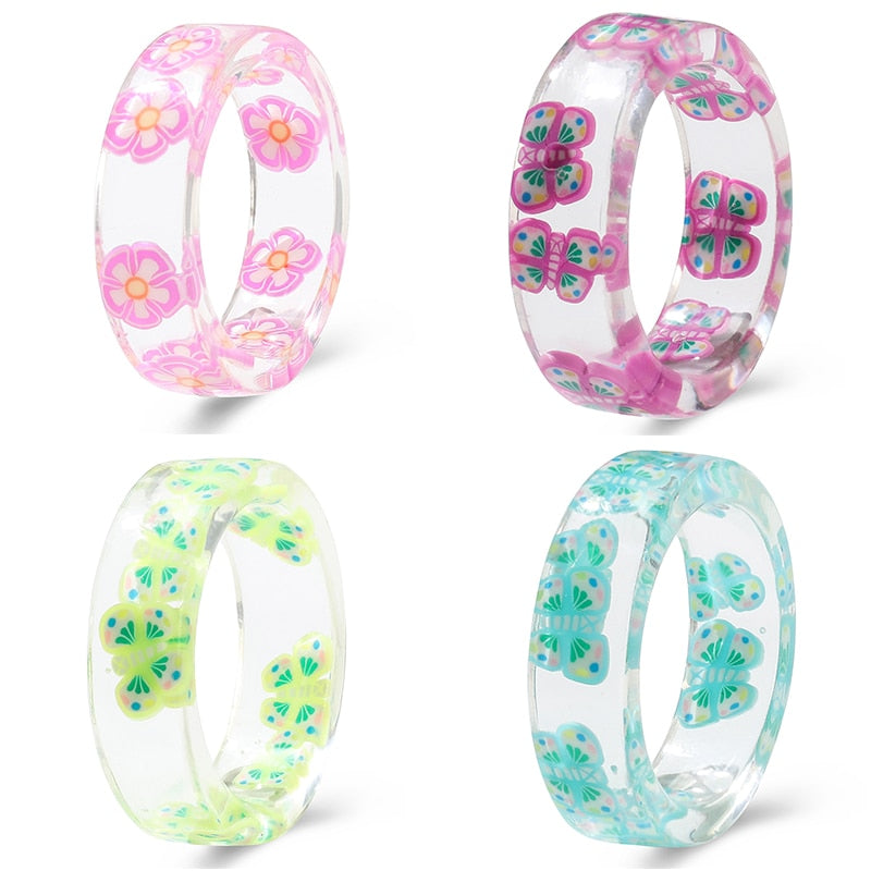 Colorful Transparent Resin Acrylic Rings Set - Orchid Unique