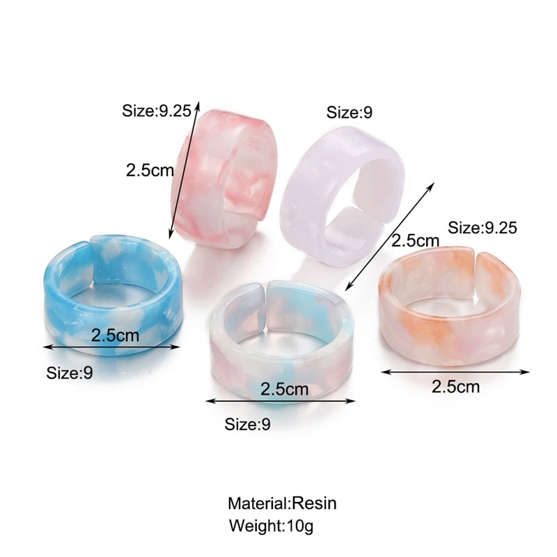 Colorful Transparent Resin Acrylic Rings Set - Orchid Unique
