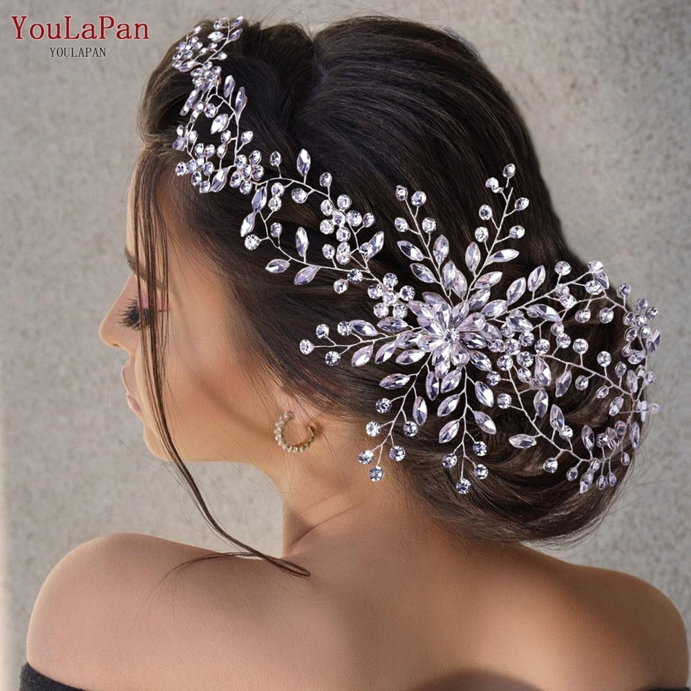 YouLaPan HP295 Flower Headwear Wedding Headband for Bride Crystal Pearls Women Tiara Bridal Headpieces Hair Jewelry Accessories - Orchid Unique