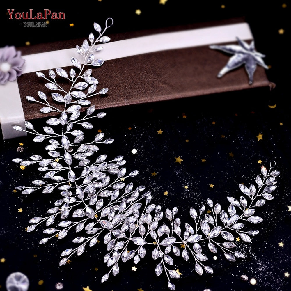 YouLaPan HP282 Wedding Headband Alloy Flower Leaf Hair Tiara Rhinestone Headpiece Bridal Headwear Hair Accessories Head Jewelry - Orchid Unique
