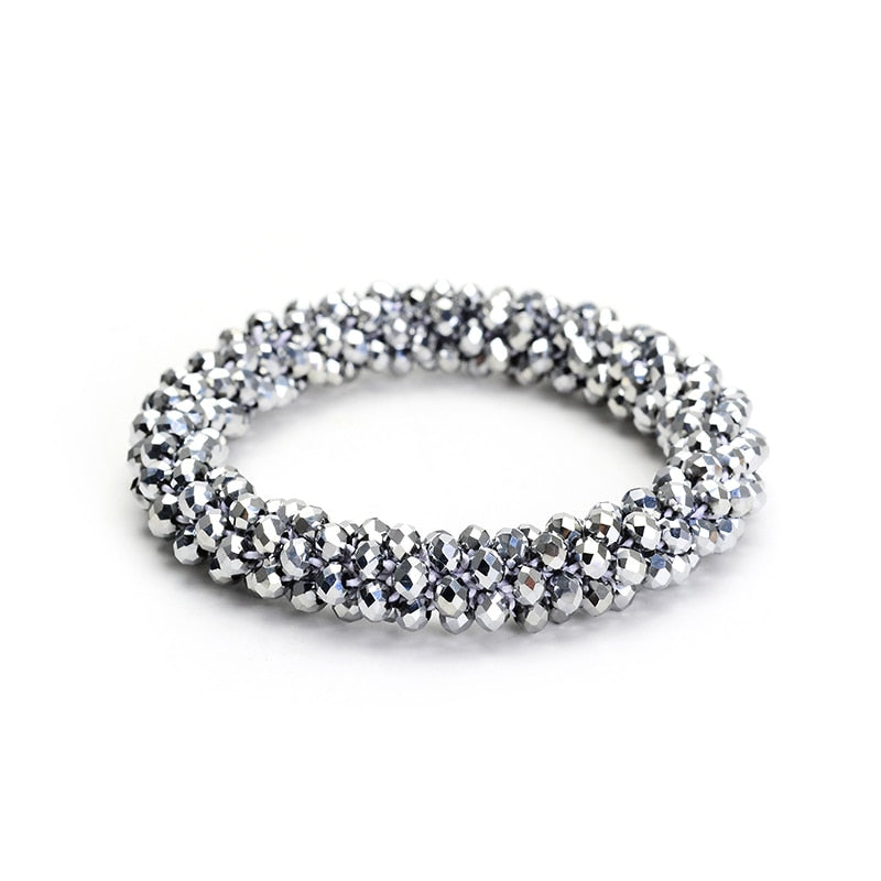 Levao Crystal Beads Hair Rope for Women Ponytail Scrunchies Elastic Hair Bands Beaded Rubber Hairband Hair Accessories - Orchid Unique