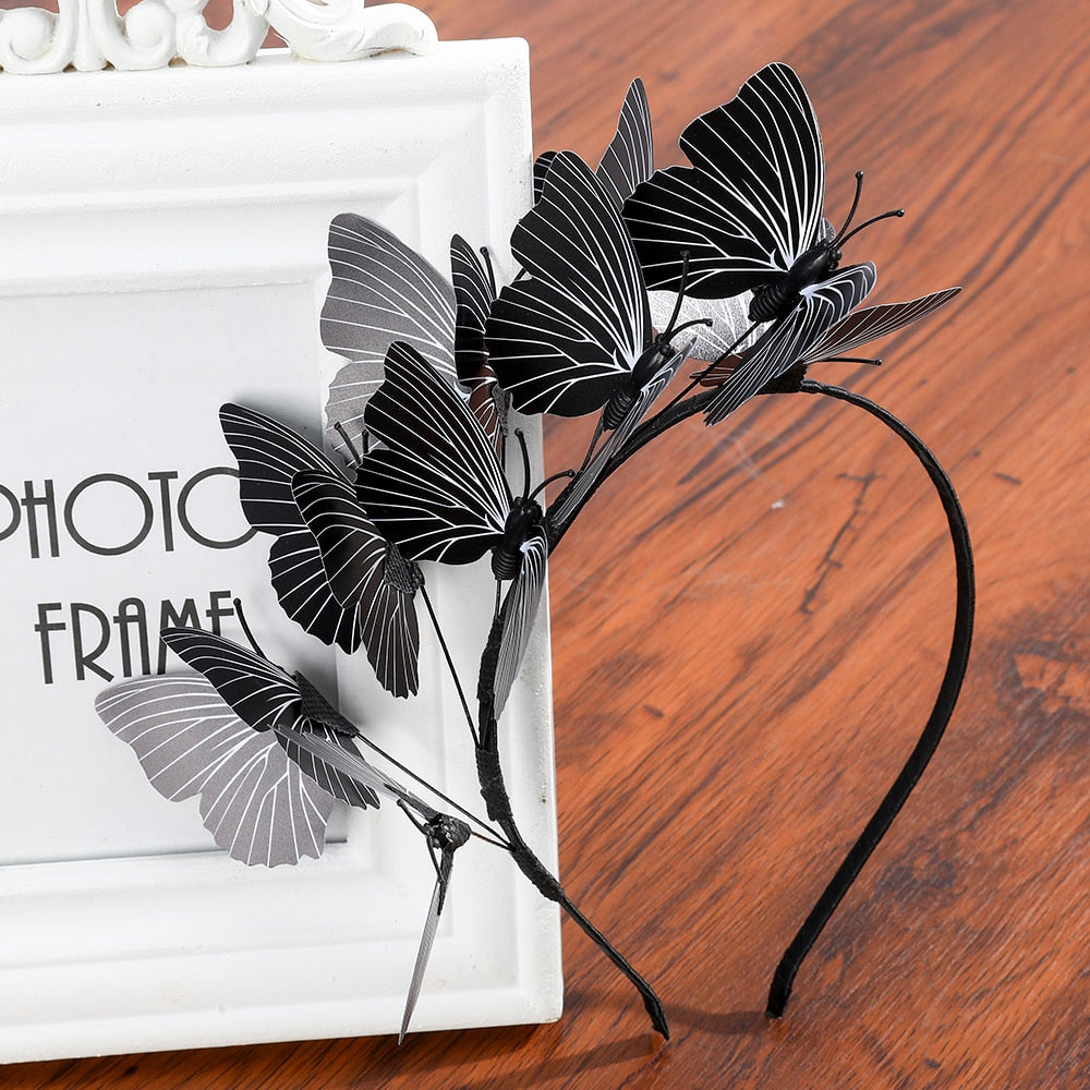 Haimeikang Handmade Blue Butterfly Headband Big Ladies Costume Hair Accessories Show Ladies Tea Show Hairband Headpieces - Orchid Unique