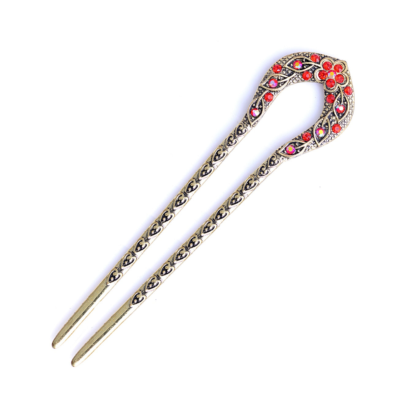Vintage Hair Accessories Antique Bronze Plated Hairpins U shape Hair Stick Pin Women Rhinestone Flower Hair Jewelry - Orchid Unique
