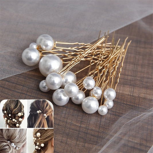 Women U-shaped Pin Metal Barrette Clip Hairpins Simulated Pearl Bridal Tiara Hair Accessories Wedding Hairstyle Design Tools - Orchid Unique