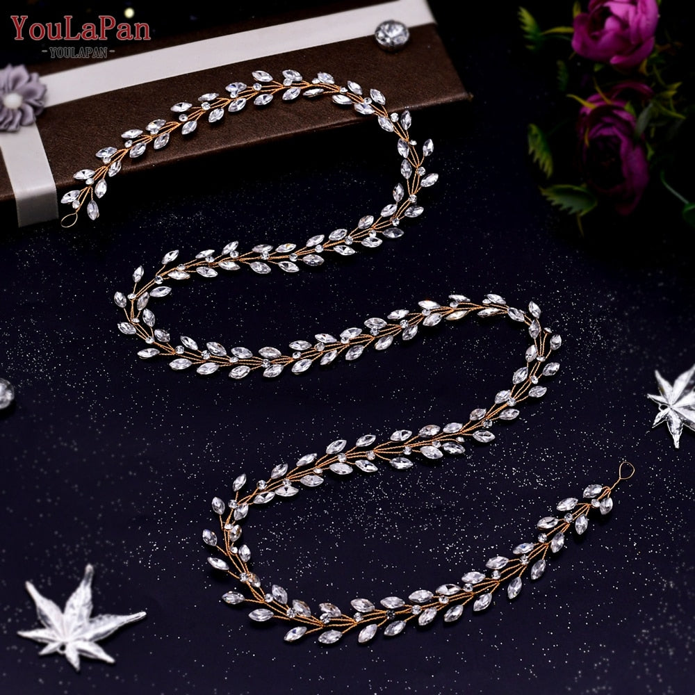 YouLaPan HP282 Wedding Headband Alloy Flower Leaf Hair Tiara Rhinestone Headpiece Bridal Headwear Hair Accessories Head Jewelry - Orchid Unique