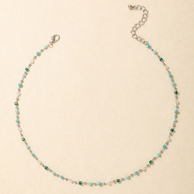 Bohemian Colorful Bead Chain Choker Necklace - Orchid Unique