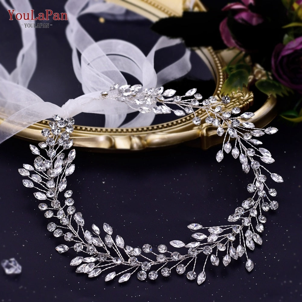 YouLaPan HP295 Flower Headwear Wedding Headband for Bride Crystal Pearls Women Tiara Bridal Headpieces Hair Jewelry Accessories - Orchid Unique