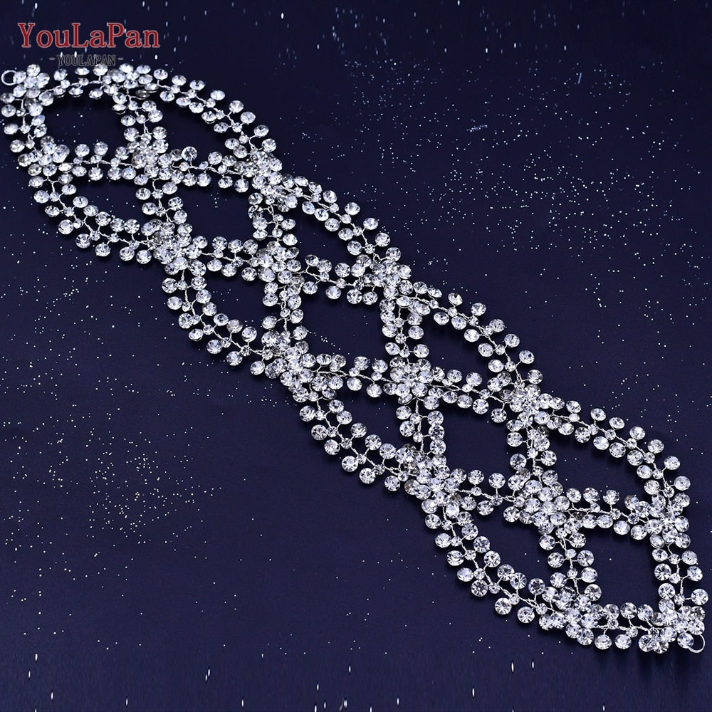 YouLaPan HP282 Wedding Headband Alloy Flower Leaf Hair Tiara Rhinestone Headpiece Bridal Headwear Hair Accessories Head Jewelry - Orchid Unique