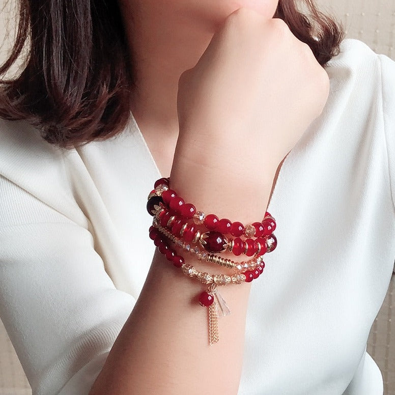 4 Pcs Set of Beaded Crystal Bracelet - Orchid Unique