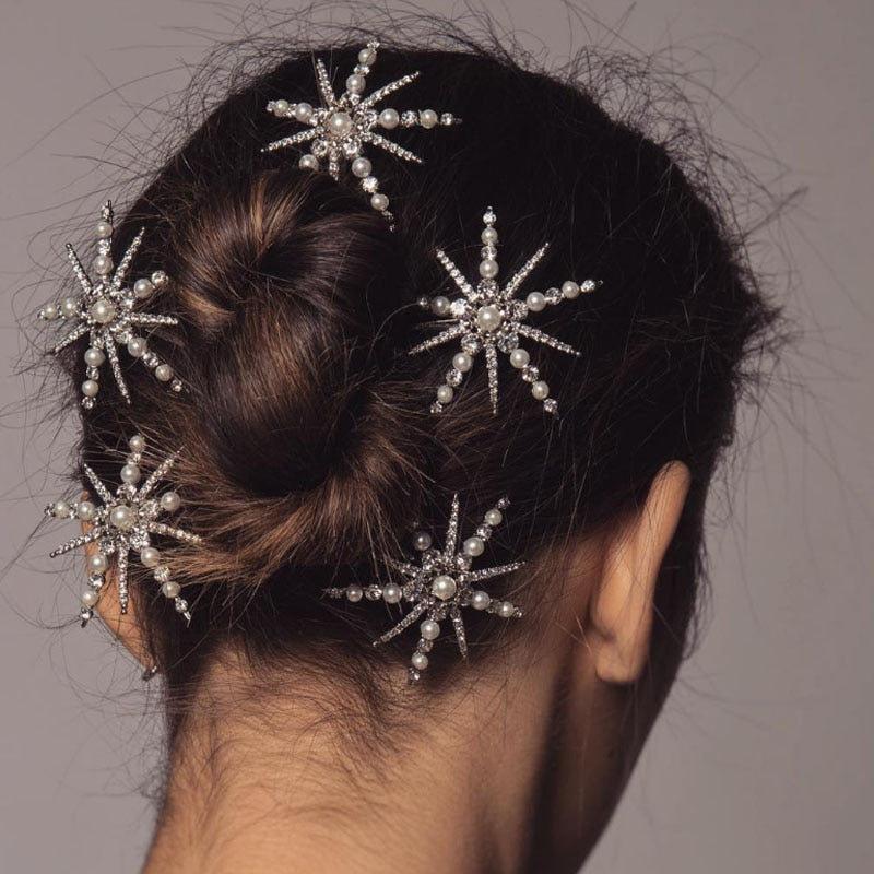 Fashion Star Rhinestone Pearl Hair Pin - Orchid Unique