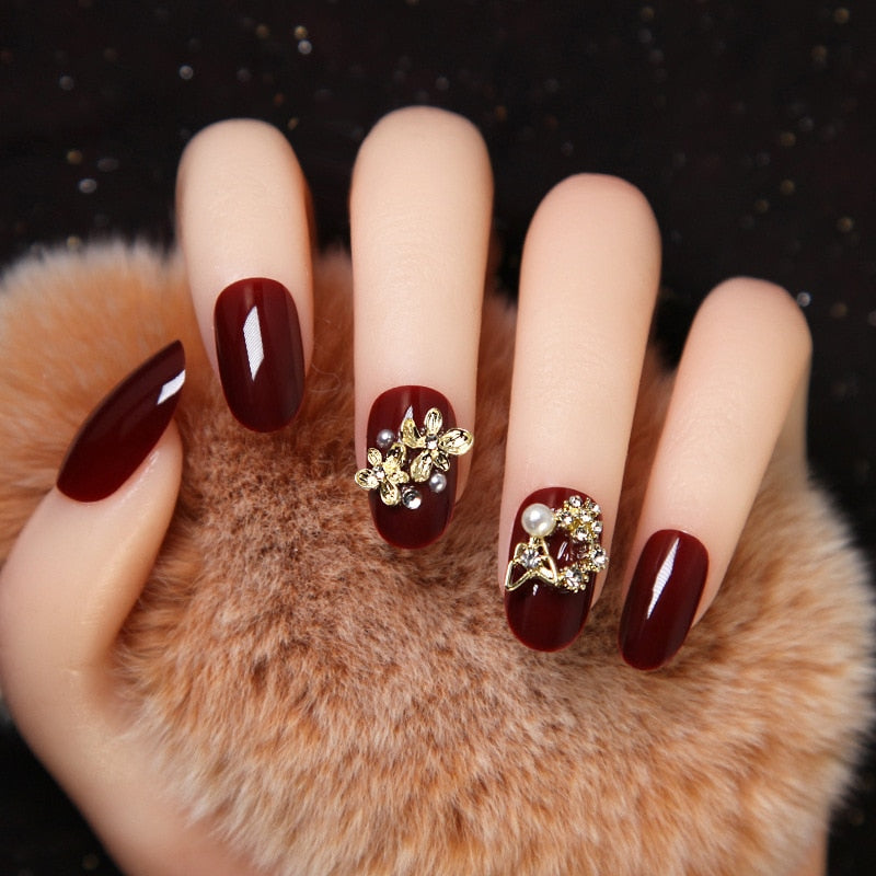 Rhinestone Design Artificial Nails - Orchid Unique