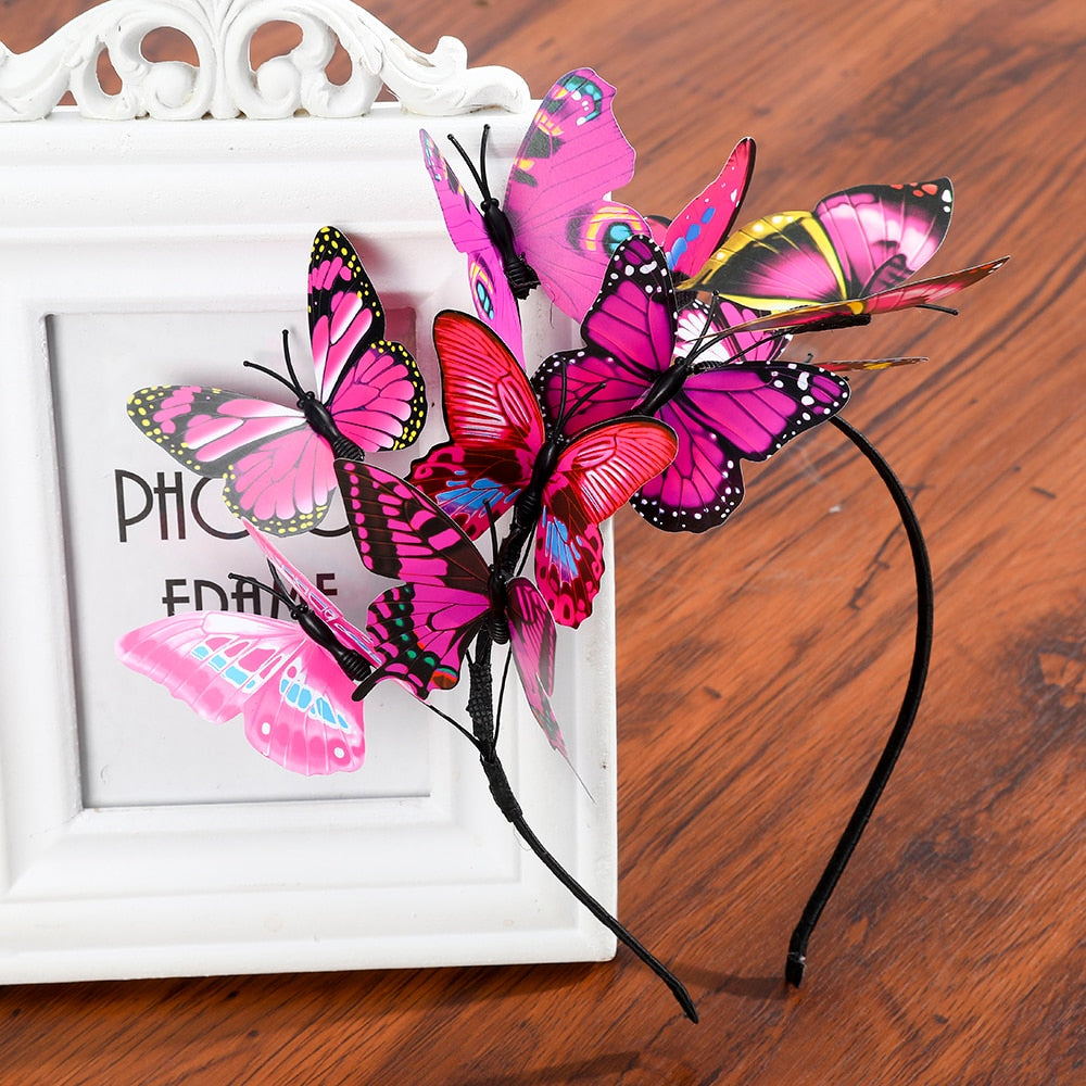 Haimeikang Handmade Blue Butterfly Headband Big Ladies Costume Hair Accessories Show Ladies Tea Show Hairband Headpieces - Orchid Unique