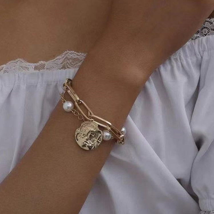 Fashion Punk Curb Cuban Chain Bracelets Set - Orchid Unique