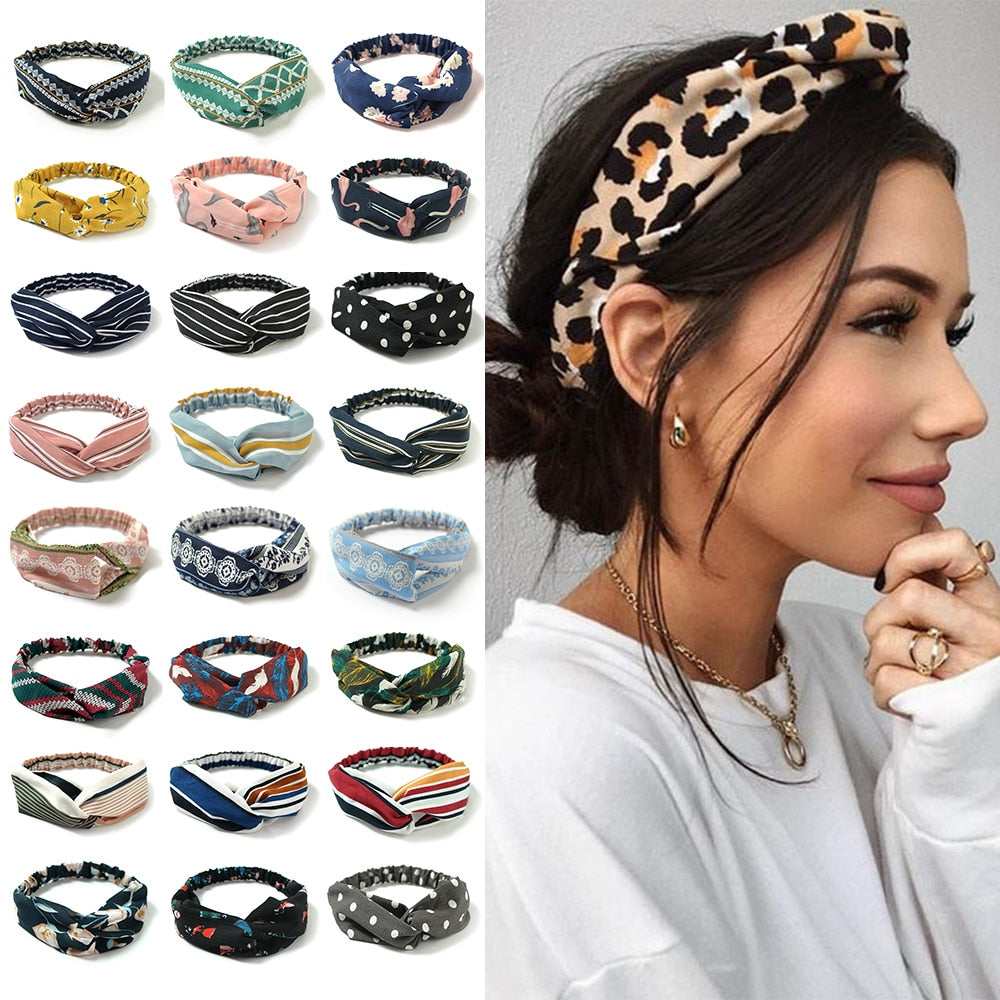 New print Knot Women Headband Vintage Hairband Girls Headwear Leopard Headband Hair Accessories dress Gift hair ties scrunchie - Orchid Unique