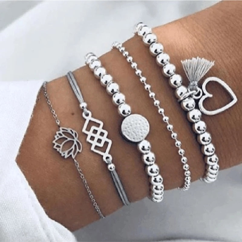 Fashion Punk Curb Cuban Chain Bracelets Set - Orchid Unique