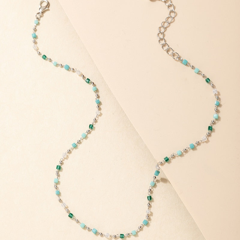 Bohemian Colorful Bead Chain Choker Necklace - Orchid Unique