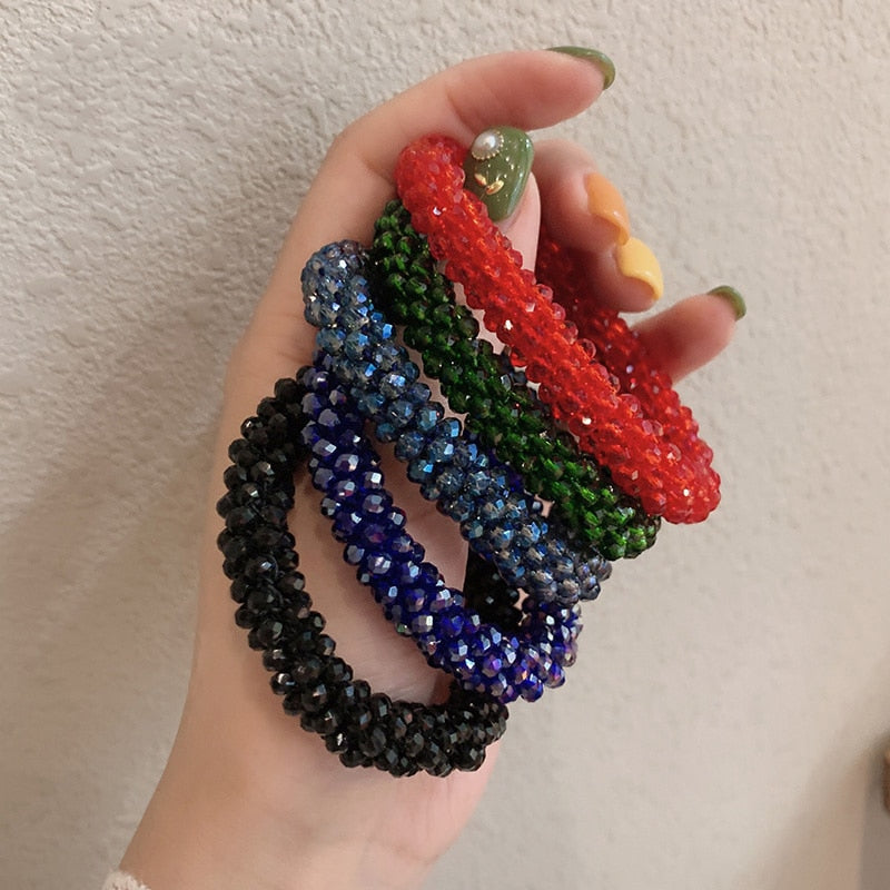 Levao Crystal Beads Hair Rope for Women Ponytail Scrunchies Elastic Hair Bands Beaded Rubber Hairband Hair Accessories - Orchid Unique