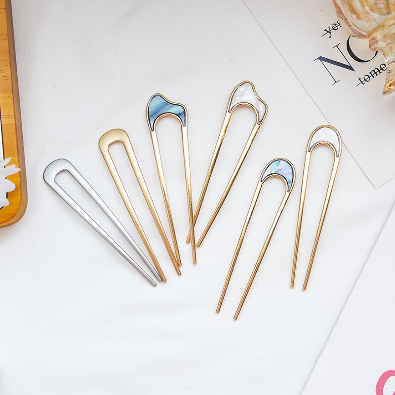Fashion Metal Hair Sticks for Women Shell Hair Clip Pins Minimalist U Shape Girls Hairpins Hair Bun Maker Headwear - Orchid Unique