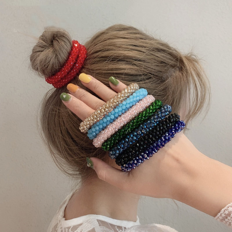 Levao Crystal Beads Hair Rope for Women Ponytail Scrunchies Elastic Hair Bands Beaded Rubber Hairband Hair Accessories - Orchid Unique