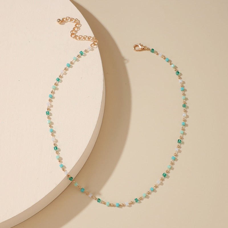 Bohemian Colorful Bead Chain Choker Necklace - Orchid Unique