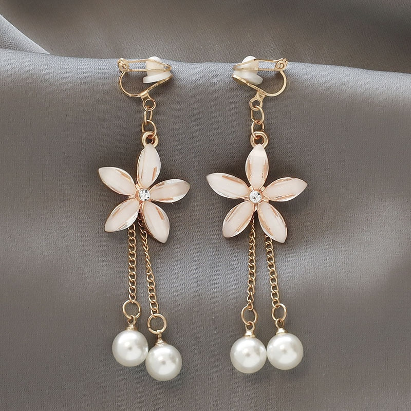 Cute Handmade pearl clip on Earrings - Orchid Unique