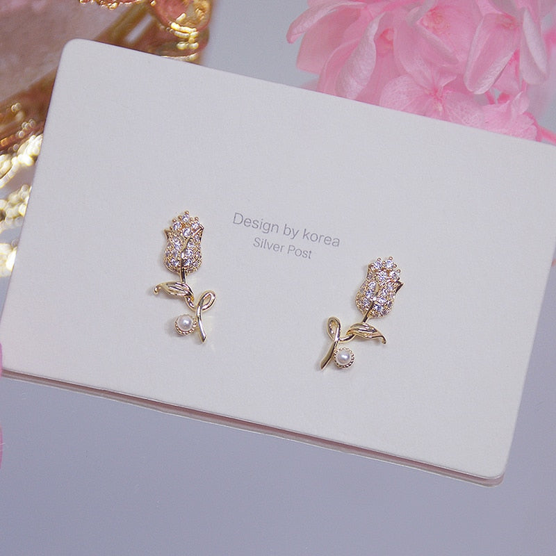 Trendy  Rose Flower Earring - Orchid Unique