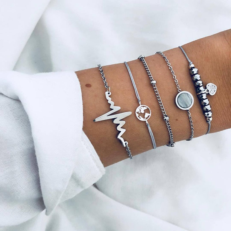 Moon Heart crystal Charm Bangle Boho bracelet - Orchid Unique