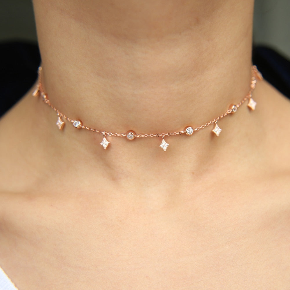 White Round Delicate Layer Choker Necklace - Orchid Unique