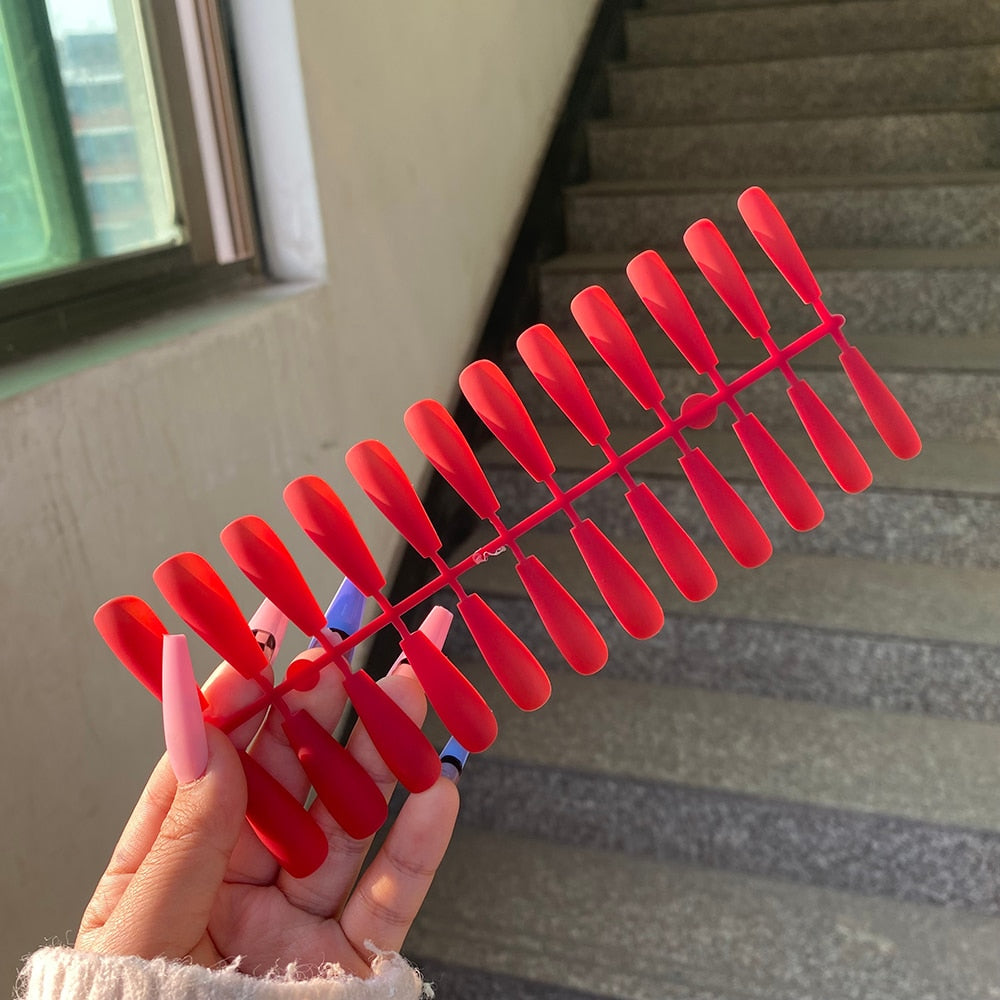 Matte Super Long Coffin False Nails - Orchid Unique