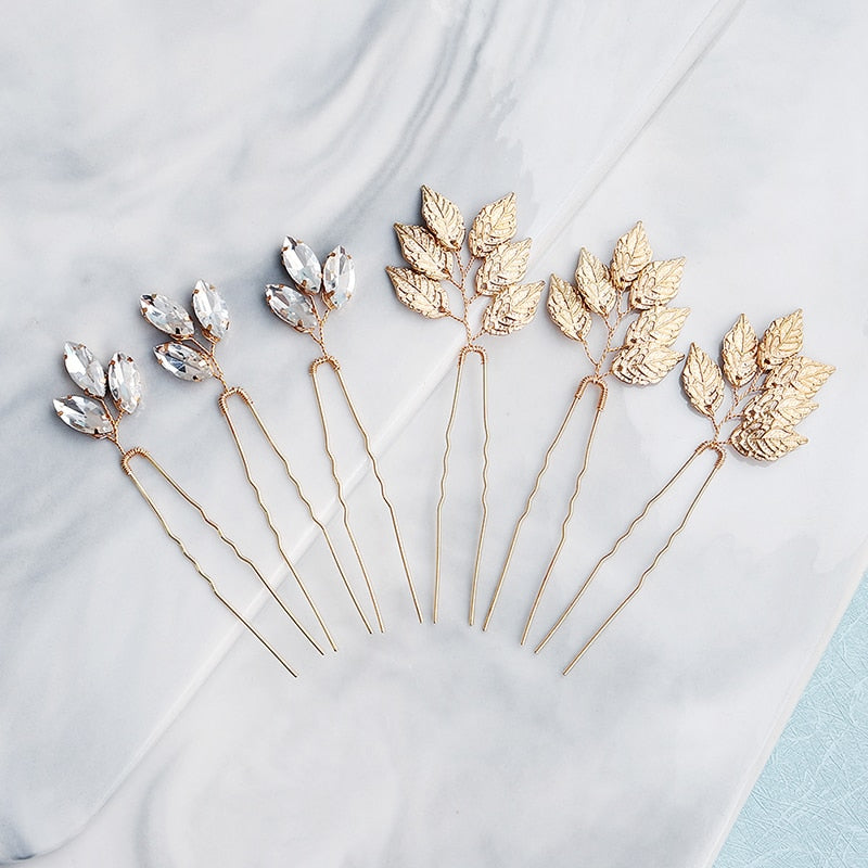 Efily Bridal Wedding Hair Accessories Rhinestone Hair Pins Forks for Women Pearl Hairpins Bride Headpiece Party Jewelry Gift - Orchid Unique