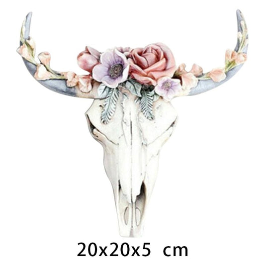 Resin Flower Cow Skull Head Wall Hanging - Orchid Unique