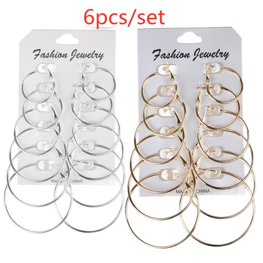 6Pairs Punk Hoop Earrings Set - Orchid Unique