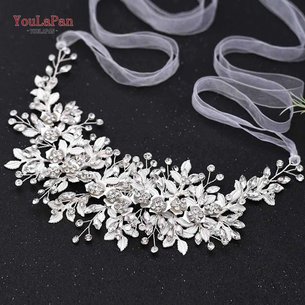 YouLaPan HP295 Flower Headwear Wedding Headband for Bride Crystal Pearls Women Tiara Bridal Headpieces Hair Jewelry Accessories - Orchid Unique
