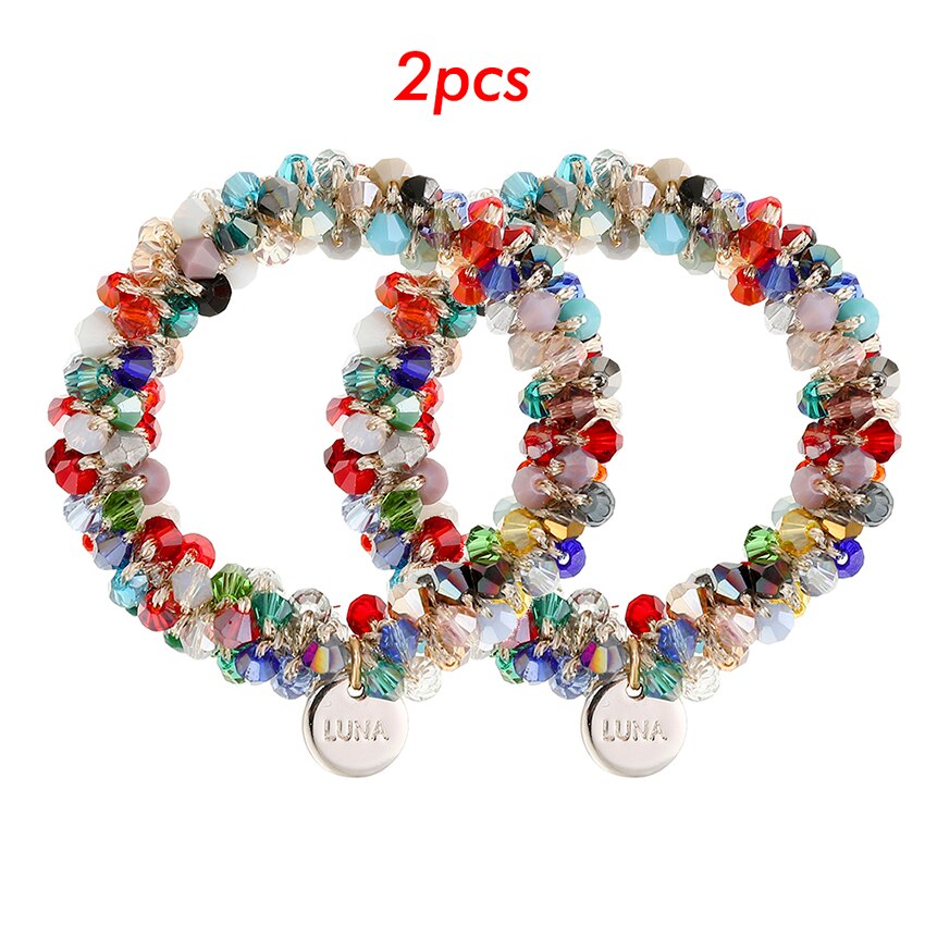 Levao Crystal Beads Hair Rope for Women Ponytail Scrunchies Elastic Hair Bands Beaded Rubber Hairband Hair Accessories - Orchid Unique