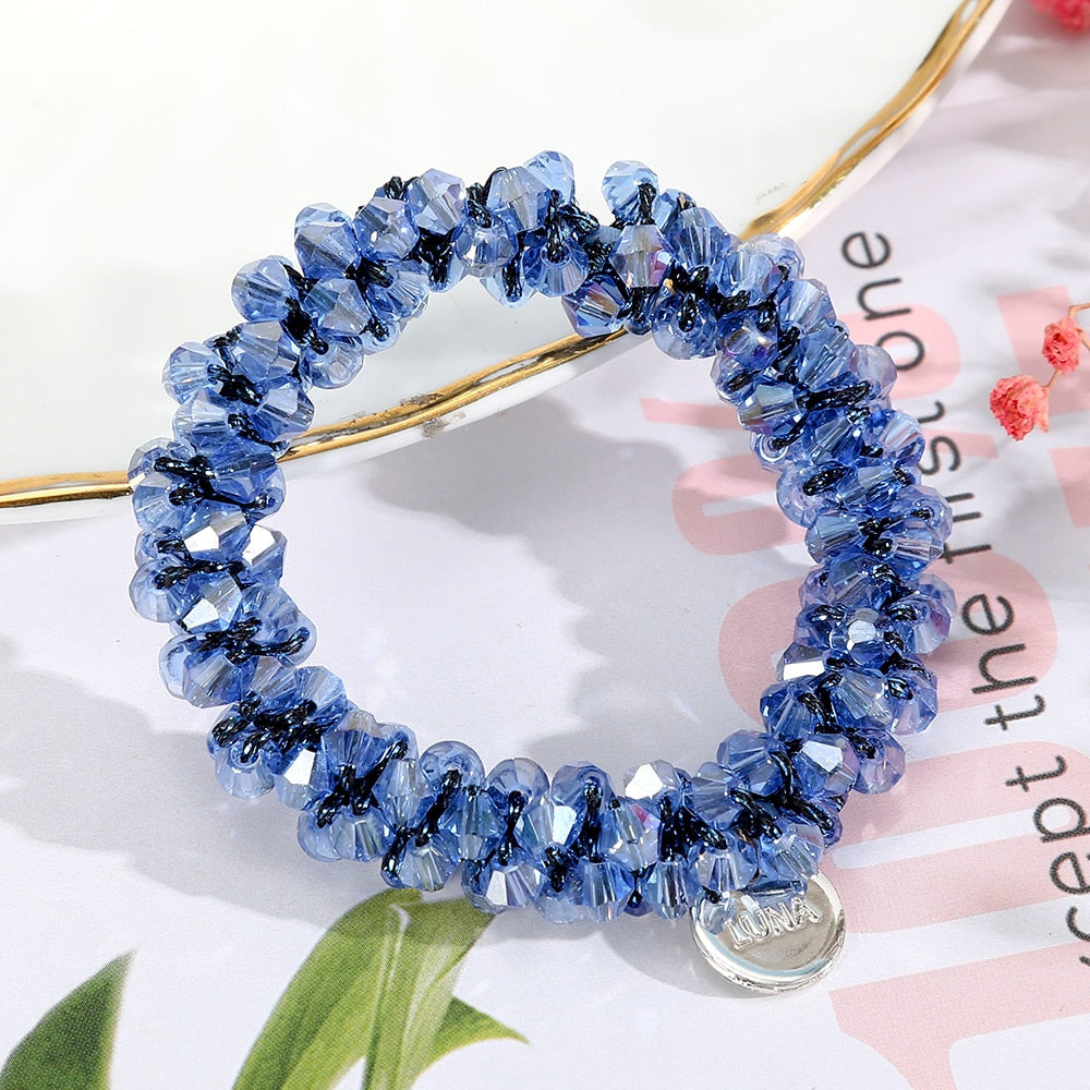 Levao Crystal Beads Hair Rope for Women Ponytail Scrunchies Elastic Hair Bands Beaded Rubber Hairband Hair Accessories - Orchid Unique