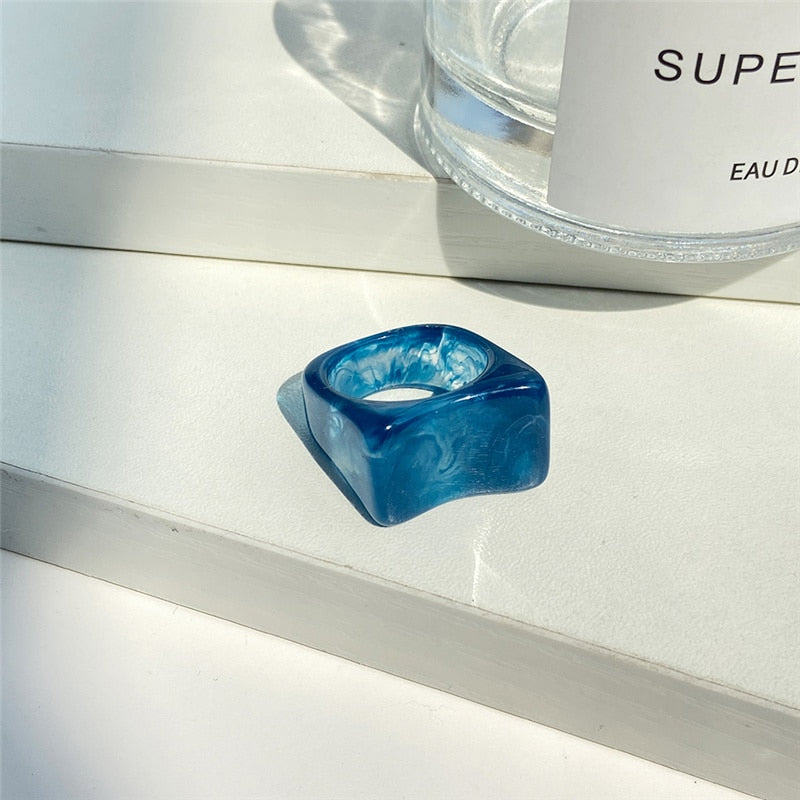 6PCS/SET Simple Thick Colorful Transparent Rings - Orchid Unique