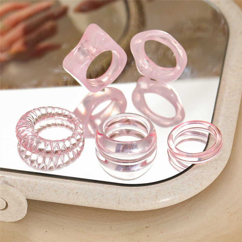 Colorful Transparent Resin Acrylic Rings Set - Orchid Unique