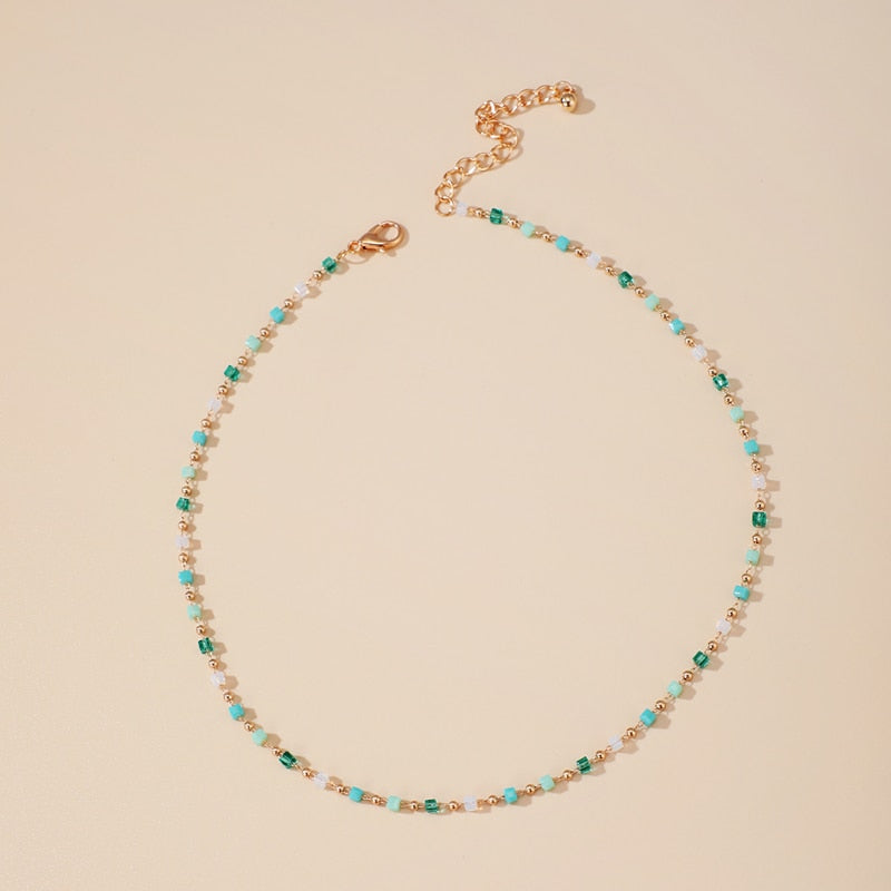 Bohemian Colorful Bead Chain Choker Necklace - Orchid Unique