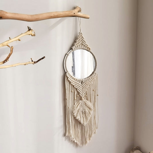 Boho-Macrame Mirror Wall - Orchid Unique  SPECIFICATIONS Shape: Round Material: Glass Default Title Boho-Macrame Mirror Wall SPECIFICATIONS Shape: Round Material: Glass (Store description)  2 1 85256249  (Store description) 14:201450482#Mirror M0814 Default Title Orchid  Decor