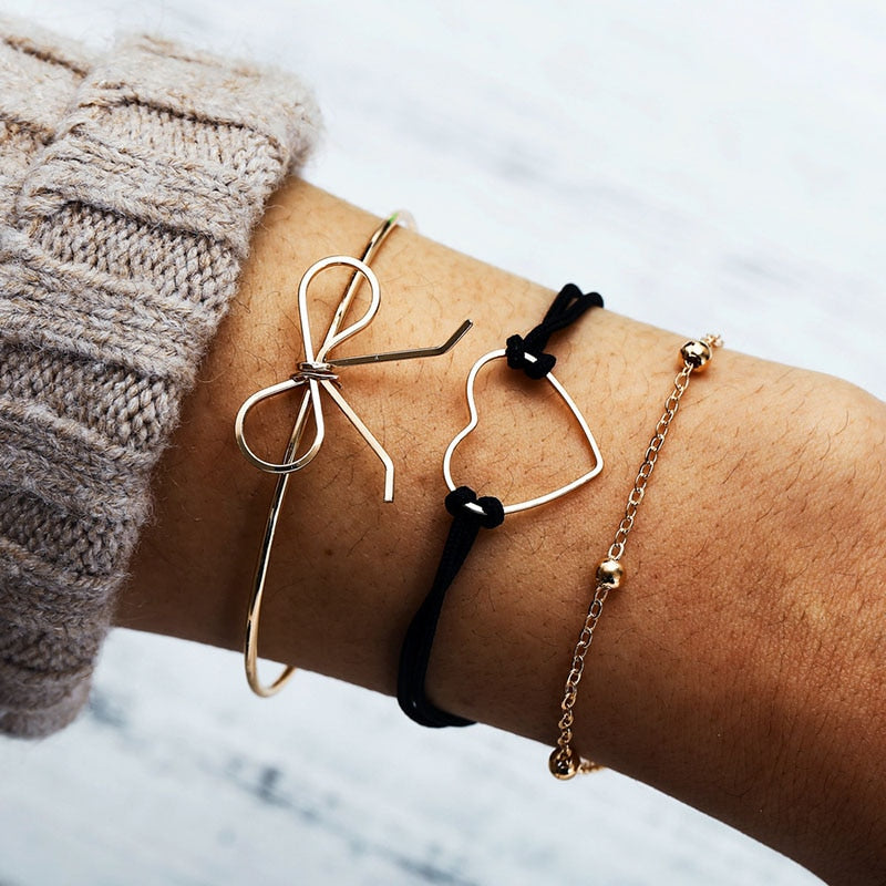 Moon Heart crystal Charm Bangle Boho bracelet - Orchid Unique