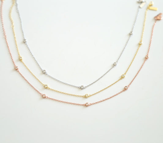 dainty delicate thin silver chain cz necklace - Orchid Unique