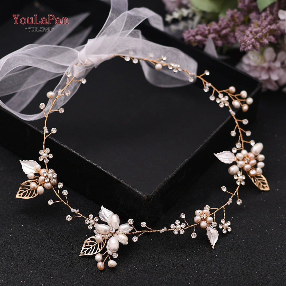 YouLaPan HP295 Flower Headwear Wedding Headband for Bride Crystal Pearls Women Tiara Bridal Headpieces Hair Jewelry Accessories - Orchid Unique