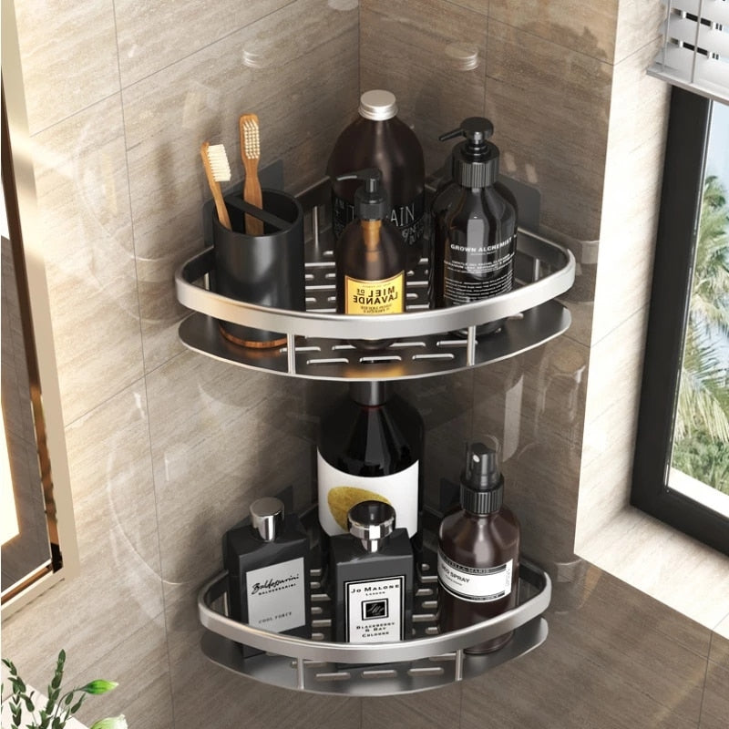 1pc Bathroom Kitchen Punch Corner Frame, Shower Shelf, Wrought Iron Shampoo  Storage Rack Holder With Suction Cup, Bathroom Accessories