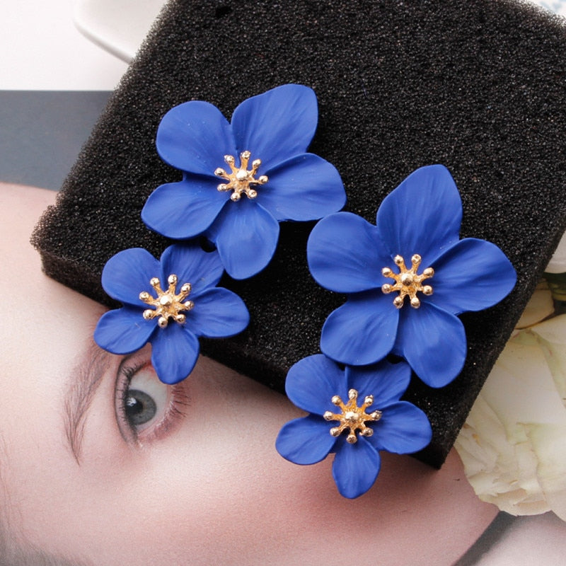 Big Double Flower Drop Earrings - Orchid Unique