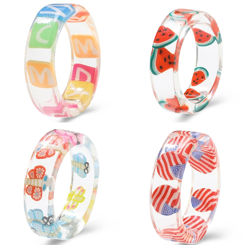 Colorful Transparent Resin Acrylic Rings Set - Orchid Unique