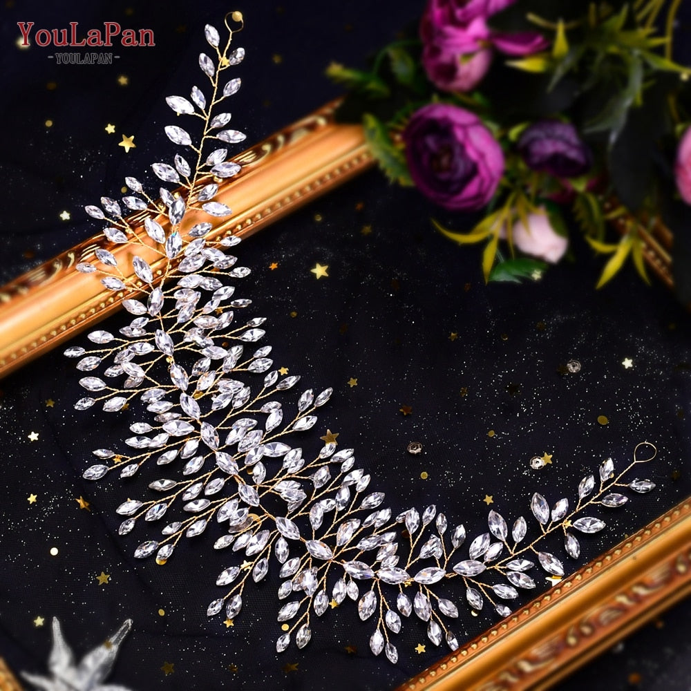 YouLaPan HP282 Wedding Headband Alloy Flower Leaf Hair Tiara Rhinestone Headpiece Bridal Headwear Hair Accessories Head Jewelry - Orchid Unique