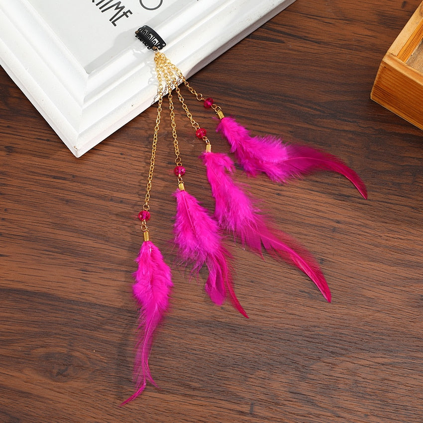 Levao Indian Festival Tassel Feather Hair Combs Hairpins for Women Hippie Headpiece Ethnic Head Band Hair Comb Clips Headwear - Orchid Unique