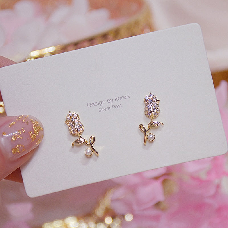 Trendy  Rose Flower Earring - Orchid Unique