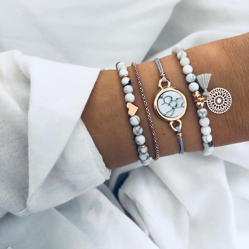 Moon Heart crystal Charm Bangle Boho bracelet - Orchid Unique